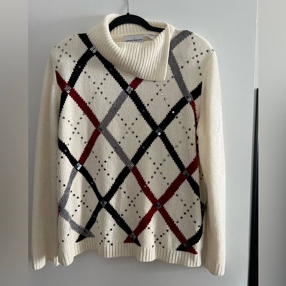 Alfred Dunner Cream Argyle Turtleneck Sweater